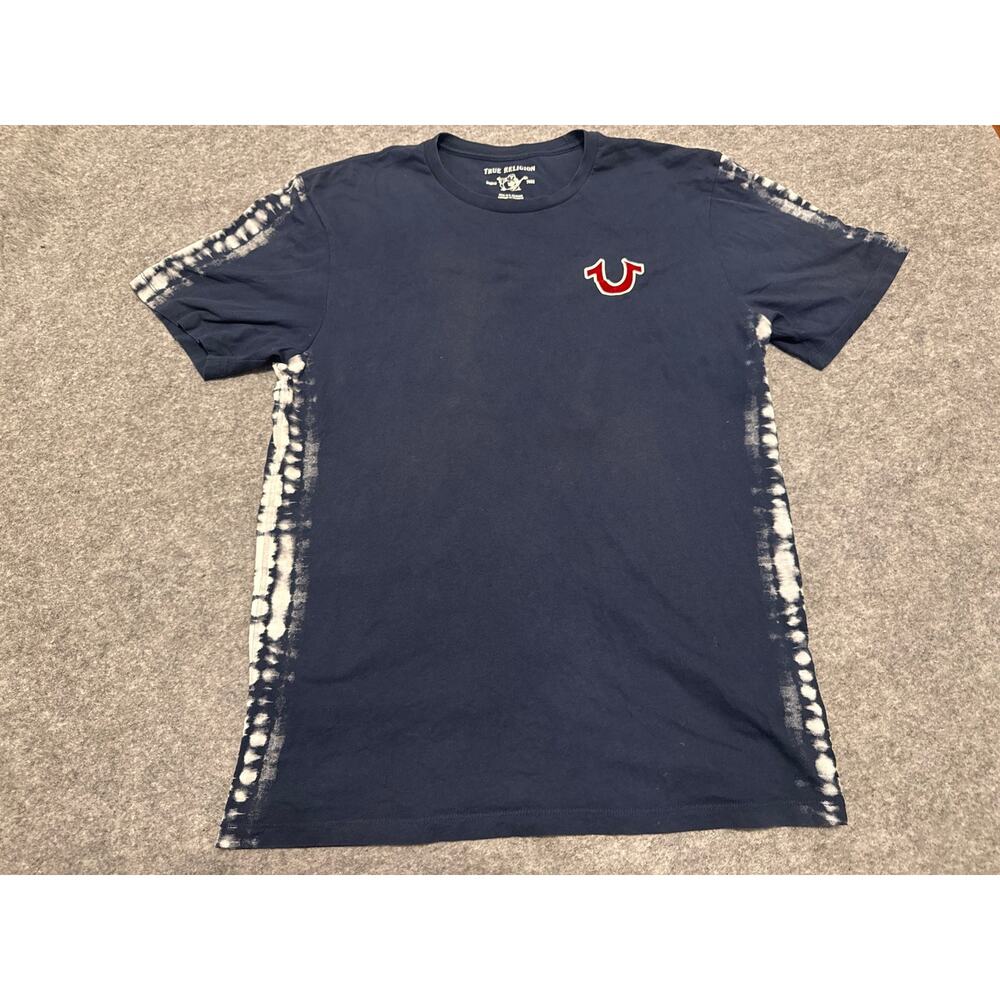True Religion Buddha Logo Tee Mens Medium Blue Tie Dye Guitar World Tour Graphic